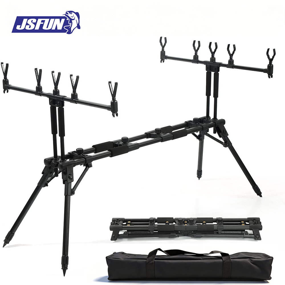 Fishing Rod Rack - JSFUN 調節可能な5本竿用釣り竿スタンド – 90-140cm伸縮式三脚、折りたたみ可能、70cmロッドホルダー付き、海岸釣り用