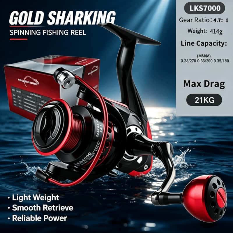 Abu Garcia Reel Max - ゴールドシャーキング-スピニングリール、金属製超軽量釣りリール、釣り道具、2000-7000 最大制動力21KG、2026