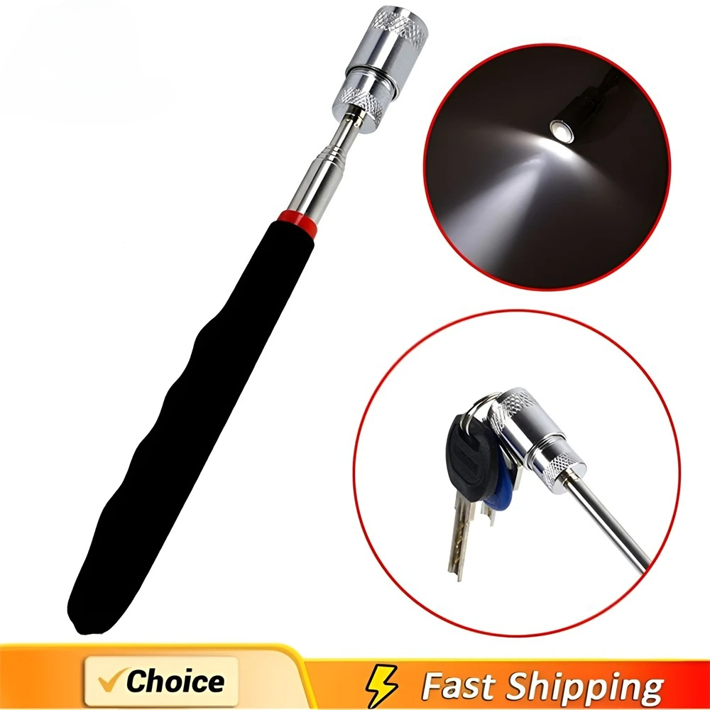 Fishing Rod Telescopic - 伸縮式磁気ペン拡張可能なピックアップロッドスティックライト付きミニポータブルマグネットピックアップツールネジナットボルを拾うため